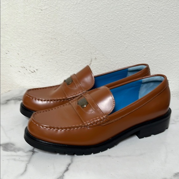 Free People Brown Leather Penny Loafers Flats - Picture 6 of 9